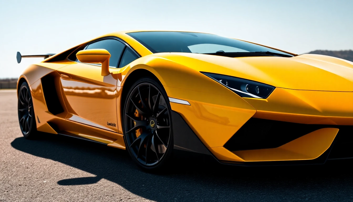 Lamborghini Aventador, vue de profil, jaune éclatant